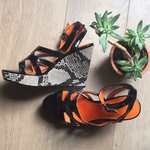 Calvin Klein Jennah Wedge In Black Patent Leather